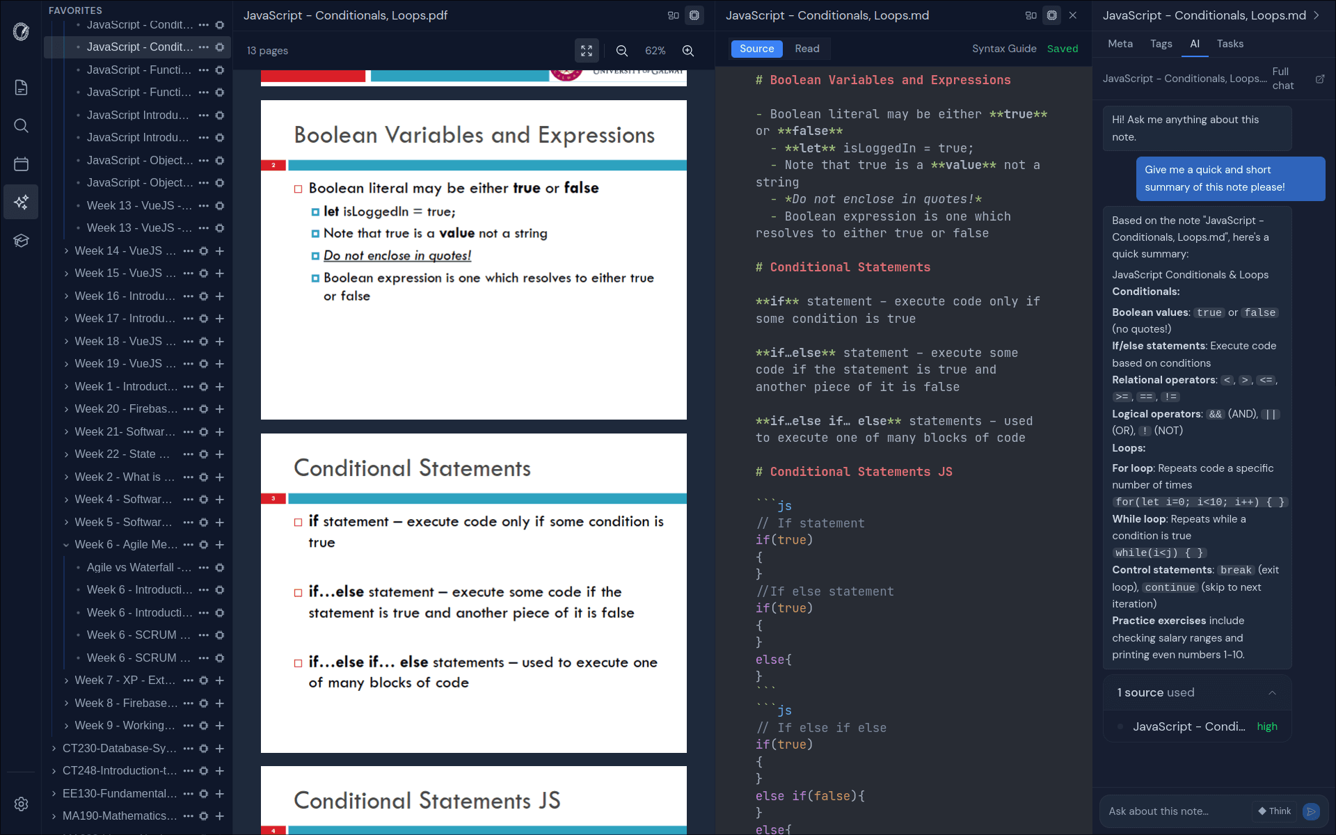 OghmaNotes editor with file tree, rich text editing, and AI chat